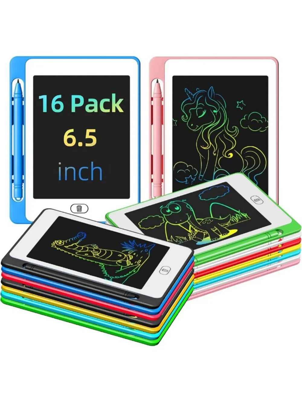 Colorful 16-Pack LCD Writing Tablets for Kids, Erasable Doodle Boards